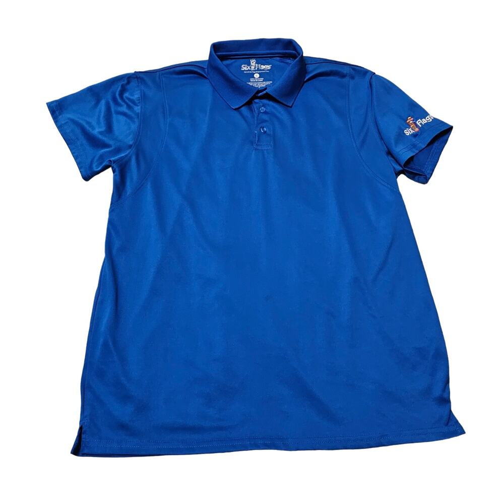 Vintage Six Flags Size L Blue Collar Shirt Short Sleeve